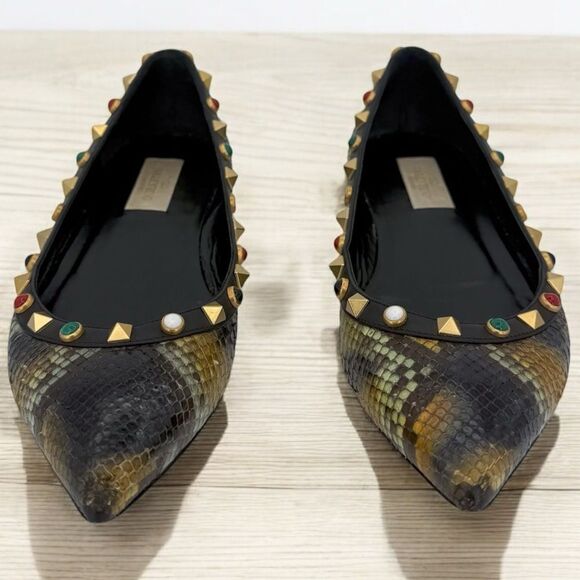 VALENTINO Garavani Rockstud Snakeskin Ballet Flats Size IT37.5 - Picture 3 of 11